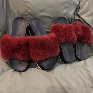 Wedge Sandals 2PAIR For 1 PRICE Forever 21 faux fur maroon